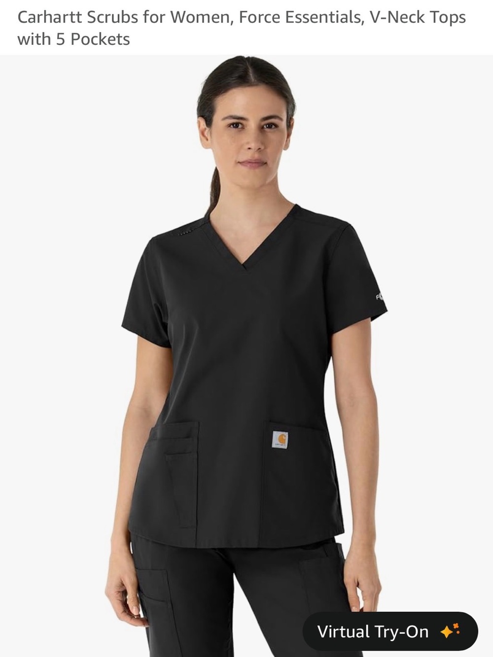 Carhartt Women's V-Neck Short Sleeve Scrub Top in Black